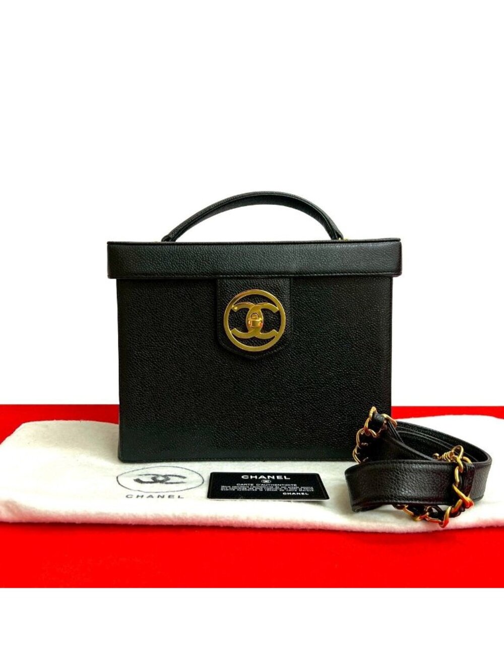 Chanel CC Logo Matte Caviar Leather 2-Way Shoulder Bag Black